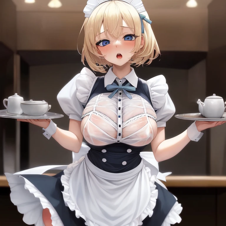 [Holara] Short hair Wavy hair Anime style Mouth open Embarrassed Nipples R18 Masterpiece Maid apron See-through [Illustration]